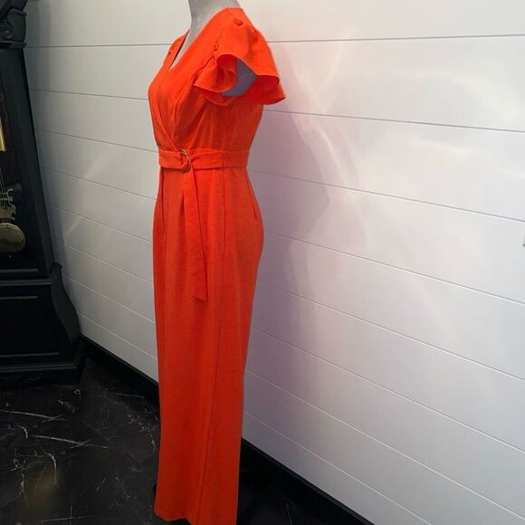 Taylor Women's Zip-Front Belted Wide-Leg Orange Jumpsuit Size 2 - Picture 5 of 11